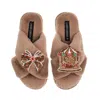 Laines London Women's Brown / Neutrals Classic Slippers With Christmas Bow & Carousel Brooches - Toffee In Brown