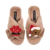 Laines London Women's Brown / Neutrals Classic Slippers With Christmas Brown Cockapoo & Paw Brooches - Toffee In Brown