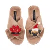 Laines London Women's Brown / Neutrals Classic Slippers With Christmas Fawn Pug & Paw Brooches - Toffee In Brown