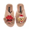 Laines London Women's Brown / Neutrals Classic Slippers With Christmas Golden Cavapoo & Paw Brooches - Toffee In Brown
