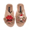 Laines London Women's Brown / Neutrals Classic Slippers With Christmas Greyhound & Paw Brooches - Toffee In Brown
