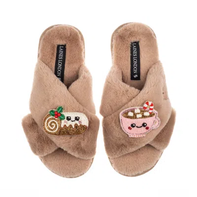 Laines London Women's Brown / Neutrals Classic Slippers With Christmas Laines Lovable Yule Log & Hot Chocolate Bro