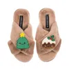 Laines London Women's Brown / Neutrals Classic Slippers With Christmas Laines Lovables Pudding & Tree Brooches - T In Brown