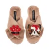 Laines London Women's Brown / Neutrals Classic Slippers With Christmas Papillon & Paw Brooches - Toffee In Brown