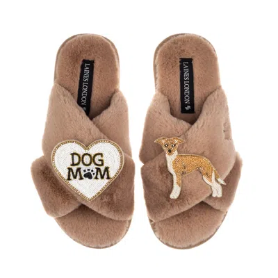 Laines London Women's Brown / Neutrals Classic Slippers With Dog Mum/mom & Fawn & White Italian Greyhound Brooches