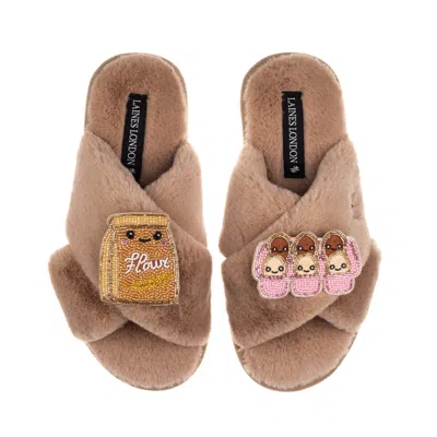 Laines London Women's Brown / Neutrals Classic Slippers With Laines Lovables Eggs & Flour Brooches - Toffee