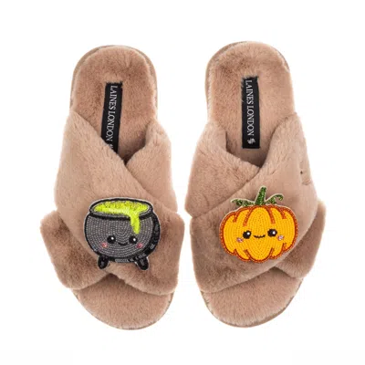Laines London Women's Brown / Neutrals Classic Slippers With Limited Edition Laines Lovables Pumpkin & Cauldron Ha