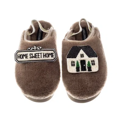 Laines London Women's Brown / Neutrals Flatform Cloud Slippers With Home Sweet Home Brooches - Mink