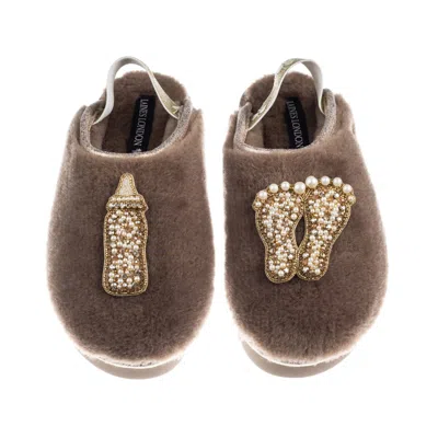 Laines London Women's Brown / Neutrals / Gold Flatform Cloud Slippers With Gold New Baby Brooches - Mink In Multi