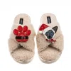 Laines London Women's Brown / Neutrals Laines Boucle Slippers With Christmas Black & White Siamese Cat & Paw Brooc In Brown