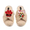 Laines London Women's Brown / Neutrals Laines Boucle Slippers With Christmas Chihuahua & Paw Brooches - Oatmeal In Brown