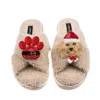 Laines London Women's Brown / Neutrals Laines Boucle Slippers With Christmas Golden Cavapoo & Paw Brooches - Oatme In Brown