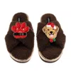 Laines London Women's Brown / Neutrals Laines Boucle Slippers With Christmas Golden Retriever & Paw Brooches - Cho In Brown