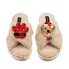 Laines London Women's Brown / Neutrals Laines Boucle Slippers With Christmas Golden Retriever & Paw Brooches - Oat In Brown