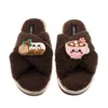 Laines London Women's Brown / Neutrals Laines Boucle Slippers With Christmas Lovable Yule Log & Hot Chocolate Broo In Brown