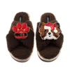 Laines London Women's Brown / Neutrals Laines Boucle Slippers With Christmas Papillon & Paw Brooches - Chocolate In Brown