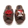 Laines London Women's Brown / Neutrals Laines Boucle Slippers With Christmas Papillon & Paw Brooches - Mink In Brown