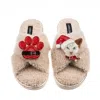 Laines London Women's Brown / Neutrals Laines Boucle Slippers With Christmas White Siamese Cat & Paw Brooches - Oa In Animal Print