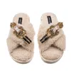 Laines London Women's Brown / Neutrals Laines Boucle Slippers With Double Gold Grand Nutcrackers Brooches - Oatmea In Pattern
