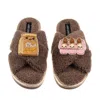 Laines London Women's Brown / Neutrals Laines Boucle Slippers With Laines Lovables Egg & Flour Brooches - Mink In Brown