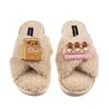 Laines London Women's Brown / Neutrals Laines Boucle Slippers With Laines Lovables Egg & Flour Brooches - Oatmeal In Blue