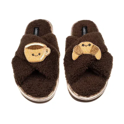 Laines London Women's Brown / Neutrals Laines Boucle Slippers With Laines Loveables Coffee & Croissant Brooches - 