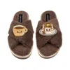 Laines London Women's Brown / Neutrals Laines Boucle Slippers With Laines Loveables Coffee & Pancake Brooches - Mi