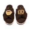 Laines London Women's Brown / Neutrals Laines Boucle Slippers With Laines Loveables Hot Chocolate & Pretzel Brooch