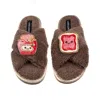 Laines London Women's Brown / Neutrals Laines Boucle Slippers With Laines Loveables Jam & Toast Brooches - Mink