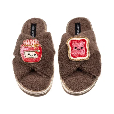 Laines London Women's Brown / Neutrals Laines Boucle Slippers With Laines Loveables Jam & Toast Brooches - Mink