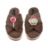 Laines London Women's Brown / Neutrals Laines Boucle Slippers With Laines Loveables Lollipop & Cupcake Brooches - 