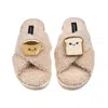 Laines London Women's Brown / Neutrals Laines Boucle Slippers With Laines Loveables Tea & Toast Brooches - Oatmeal