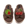 Laines London Women's Brown / Neutrals Laines Boucle Slippers With Laines Loveables Watermelon & Cherry Brooches -