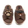 Laines London Women's Brown / Neutrals Laines Boucle Slippers With Paw & Rottweiler Brooches - Mink In Brown