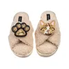 Laines London Women's Brown / Neutrals Laines Netural Boucle Slippers With Ginger Cat & Paw Brooches - Oatmeal