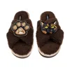 Laines London Women's Brown / Neutrals Laines Netural Boucle Slippers With Tortoise Shell Cat & Paw Brooches - Cho