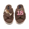 Laines London Women's Brown / Neutrals Laines Neutral Boucle Slippers With 18th Birthday & Champers Brooches - Min