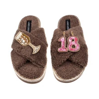 Laines London Women's Brown / Neutrals Laines Neutral Boucle Slippers With 18th Birthday & Champers Brooches - Min