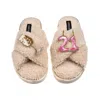 Laines London Women's Brown / Neutrals Laines Neutral Boucle Slippers With 21st Birthday & Champers Brooches - Oat