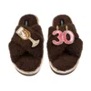 Laines London Women's Brown / Neutrals Laines Neutral Boucle Slippers With 30th Birthday & Champers Brooches - Cho