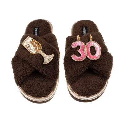 Laines London Women's Brown / Neutrals Laines Neutral Boucle Slippers With 30th Birthday & Champers Brooches - Cho