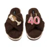 Laines London Women's Brown / Neutrals Laines Neutral Boucle Slippers With 40th Birthday & Champers Brooches - Min
