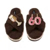 Laines London Women's Brown / Neutrals Laines Neutral Boucle Slippers With 60th Birthday & Champers Brooches - Cho