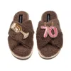 Laines London Women's Brown / Neutrals Laines Neutral Boucle Slippers With 70th Birthday & Champers Brooches - Min