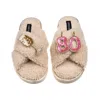 Laines London Women's Brown / Neutrals Laines Neutral Boucle Slippers With 80th Birthday & Champers Brooches - Oat