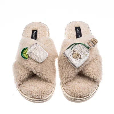 Laines London Women's Brown / Neutrals Laines Neutral Boucle Slippers With Agave Tequila Brooches - Oatmeal