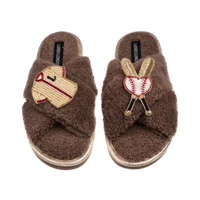 Laines London Women's Brown / Neutrals Laines Neutral Boucle Slippers With Baseball Lover Brooches - Mink