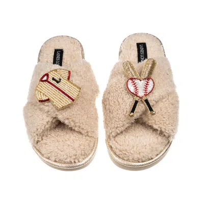 Laines London Women's Brown / Neutrals Laines Neutral Boucle Slippers With Baseball Lover Brooches - Oatmeal