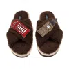 Laines London Women's Brown / Neutrals Laines Neutral Boucle Slippers With Big Ben & Red Phone Box Brooches - Choc