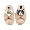 Laines London Women's Brown / Neutrals Laines Neutral Boucle Slippers With Black & White Cat & Cat Mum/mom Brooche